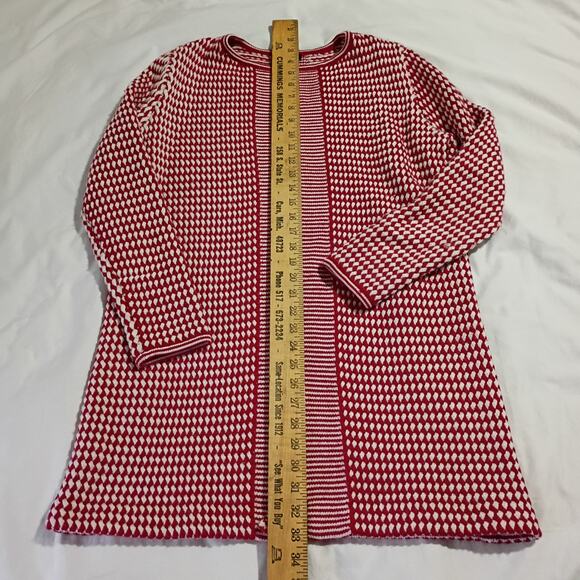 Talbots Merino Wool Small Long Cardigan Sweater Diamond Pattern Red/White - Picture 8 of 13